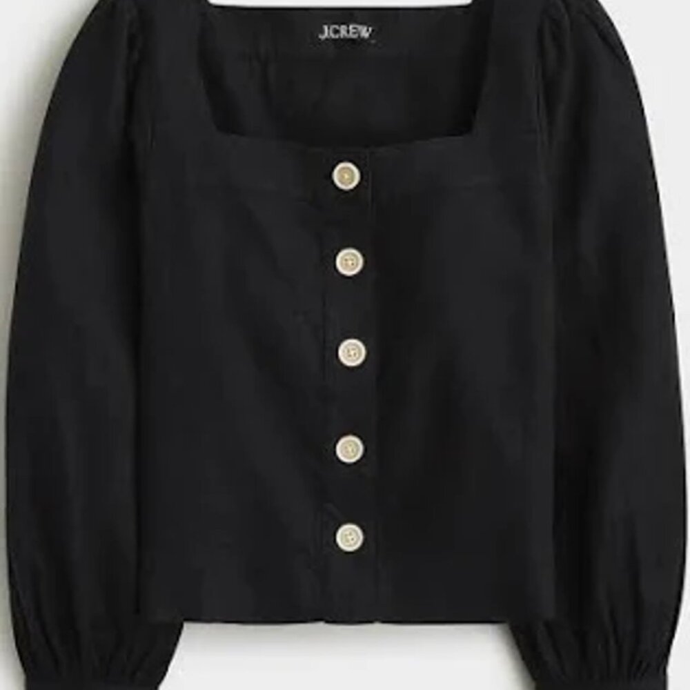 Jcrew Squareneck Linen blouse in Black, M